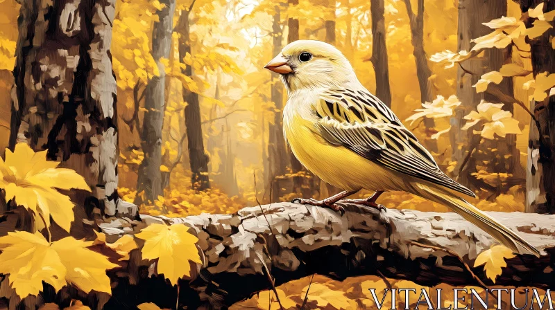 Yellow Bird Amidst Fall Leaves AI Image