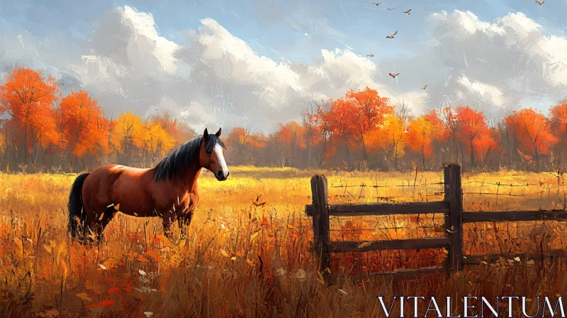 Horse in Autumn Landscape AI Image