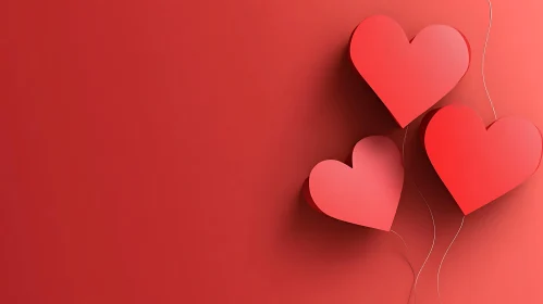 Three Red Hearts Connected by Golden Threads