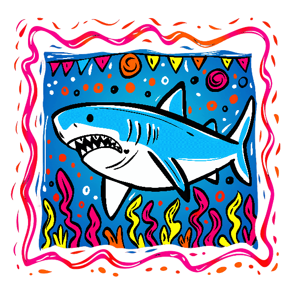 Vibrant Shark Illustration Tee POD Design