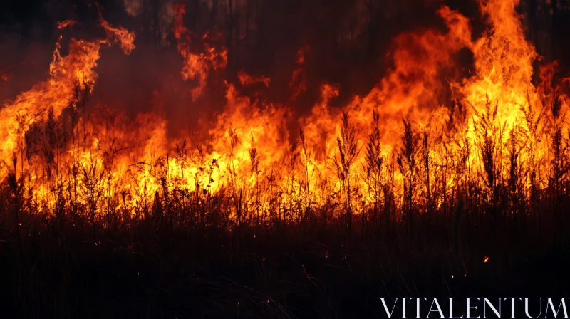 Blazing Fire Consuming Grassland AI Image