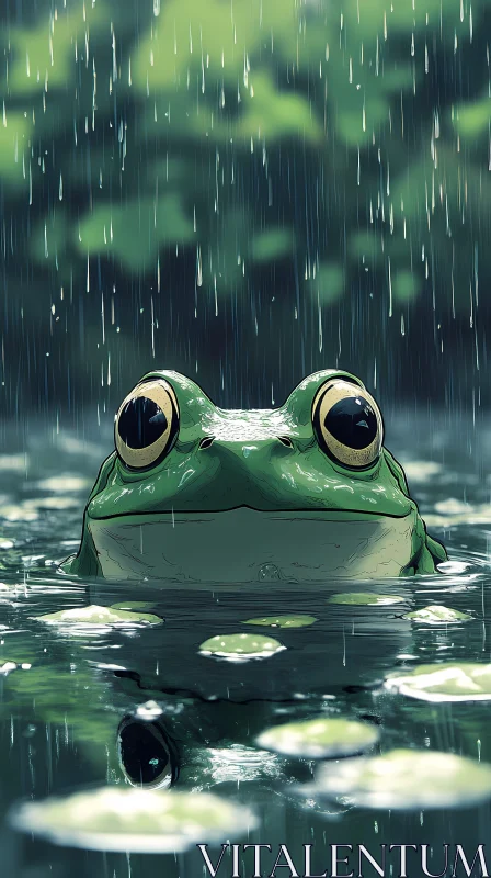 Tranquil Frog Amidst Raindrops AI Image