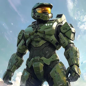 Futuristic Soldier in Green Armor
