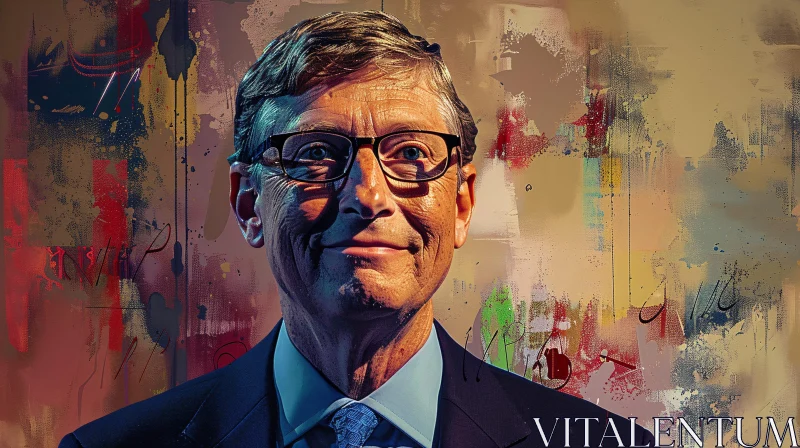 AI ART Portrait of Bill Gates in Front of Abstract Art