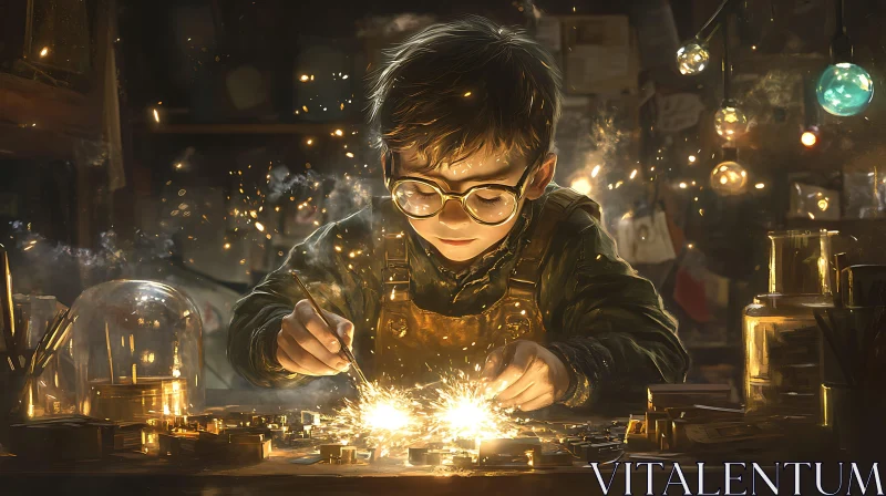 Child Prodigy at Work: Soldering Magic AI Image