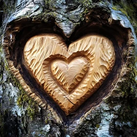 Wooden Heart Tree Carving