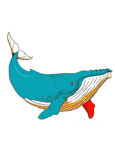 POD Design Colorful Blue Whale Illustration