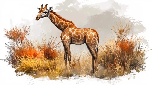 Graceful Giraffe in Artistic Landscape