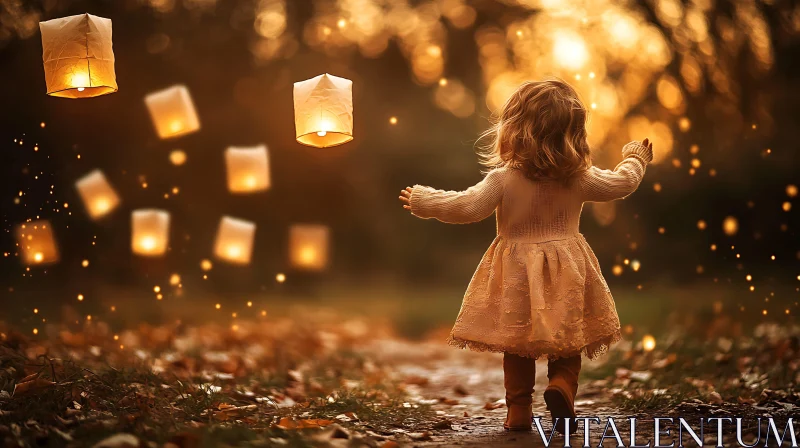 AI ART Golden Lanterns and Little Girl