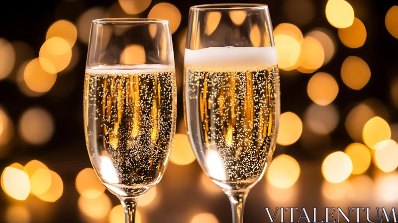 Sparkling Champagne Glasses with Bokeh Lights AI Image