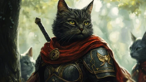 Armored Cat with Sword and Cape