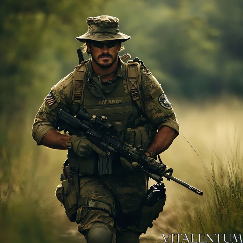 Armed Soldier in Camouflage AI Image