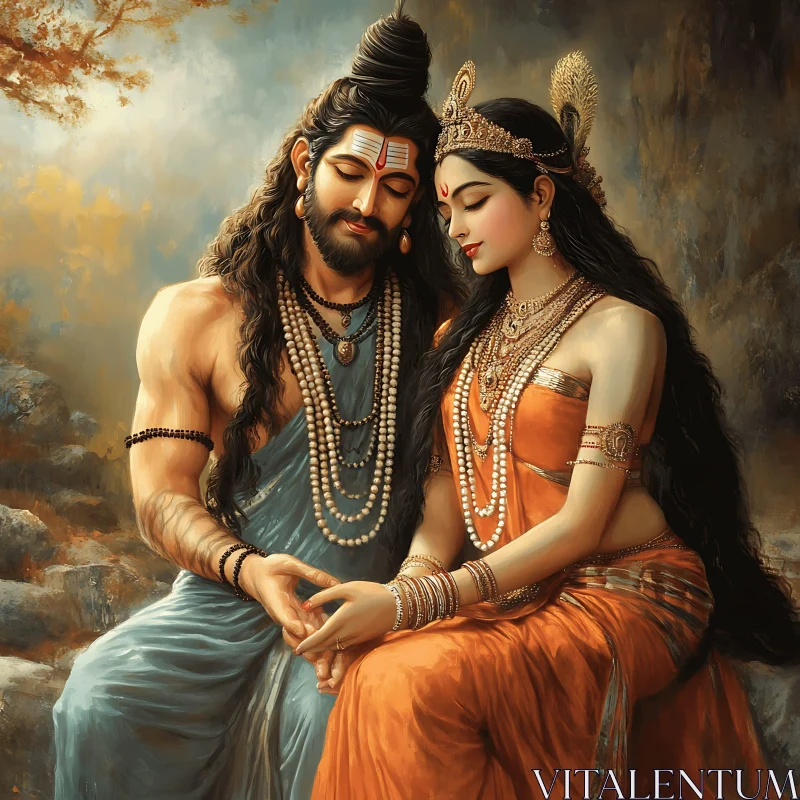 Devotion Hindu Couple Art Portrait AI Image