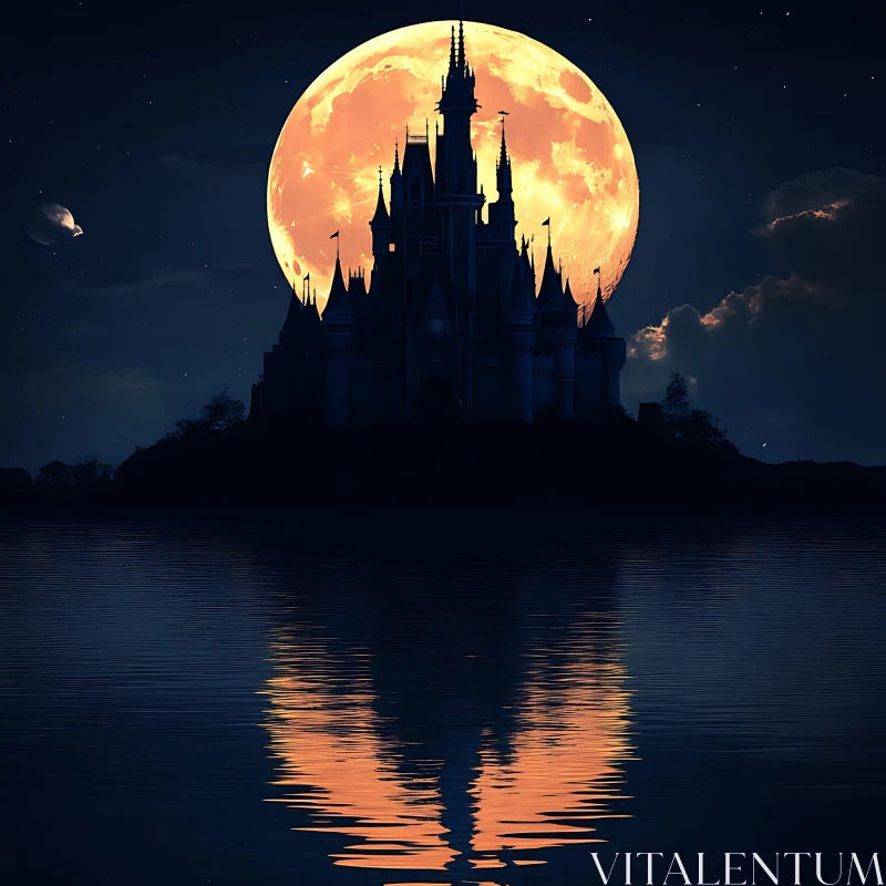 AI ART Moonlit Castle Reflection