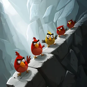 Cartoon Birds on a Cliff