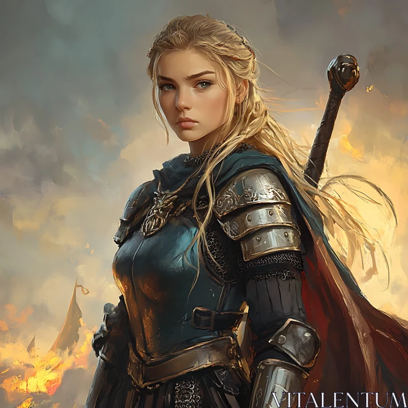 AI ART Blonde Woman Warrior in Armor