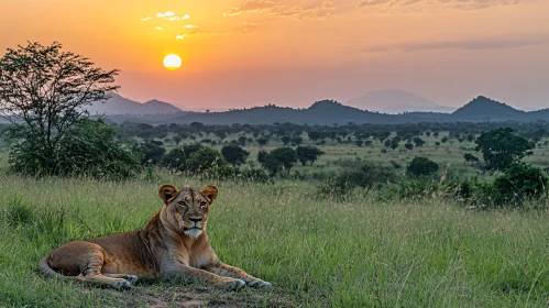 African Lion in Savanna