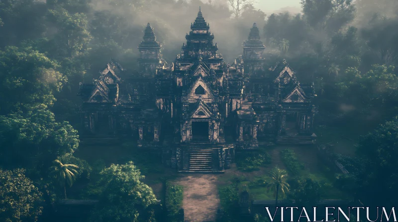 Mystical Temple Amidst Lush Greenery AI Image