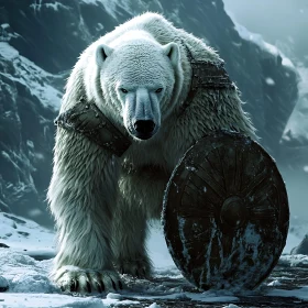 Guardian Bear with Shield in Winter Mountains