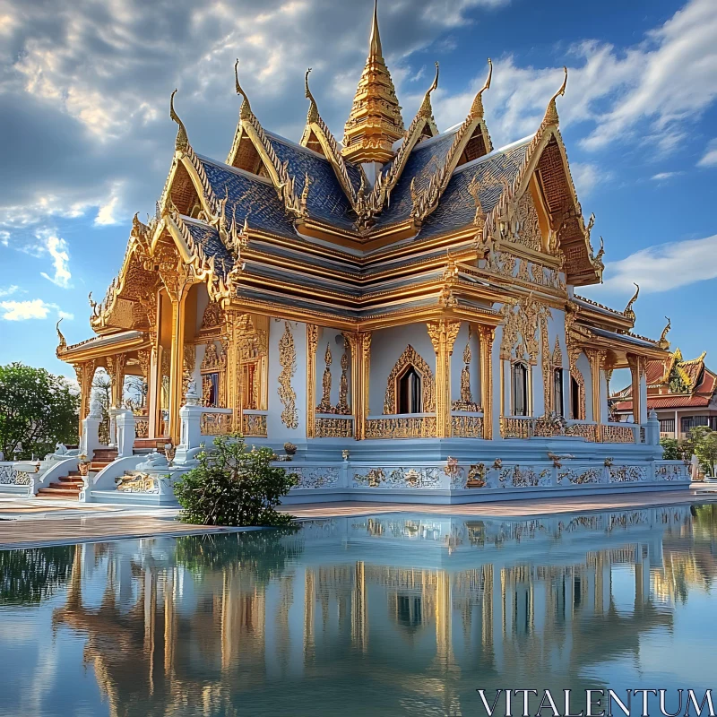 AI ART Thai Temple Beauty Reflected on Water