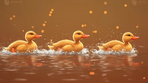 Ducklings in Motion on the Water