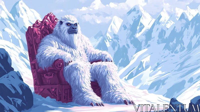 Abominable Snowman on Mountain Throne AI Image