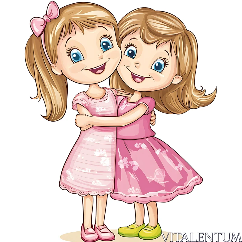 Two Cartoon Girls Hugging Illustration AI Image