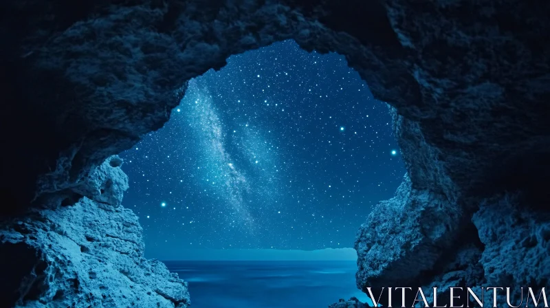 AI ART Starry Night View of Milky Way from a Cave