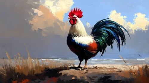 Vivid Rooster Art by the Sea