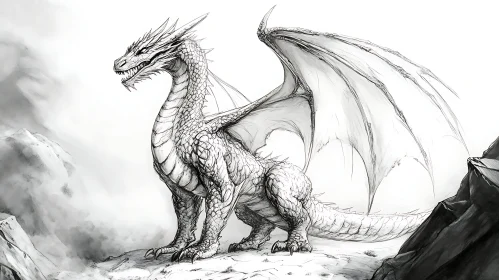 Detailed Dragon Drawing on White Background