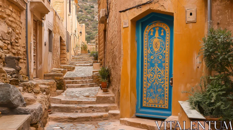 AI ART Stone Steps, Blue Door, Old Town