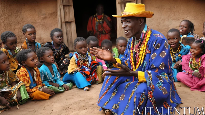 AI ART African Storyteller and Eager Young Audience