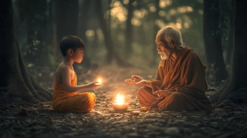 Saffron Robes in Forest Meditation