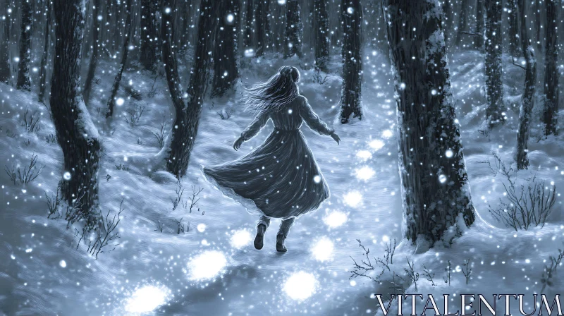 Winter's Embrace: A Woman's Journey AI Image