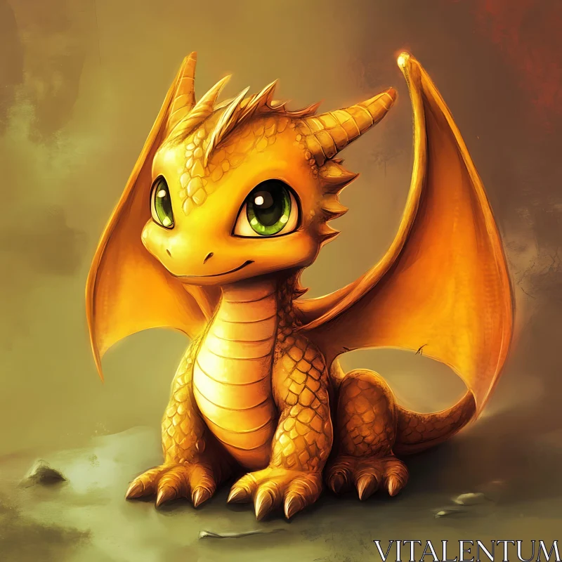 AI ART Cute Golden Dragon Cartoon