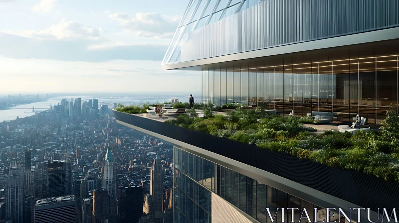 Urban Oasis: Green Balcony on High-Rise Overlooking Metropolis AI Image