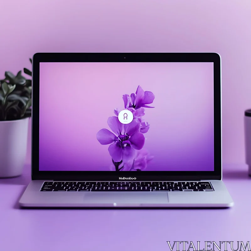 AI ART Laptop with Purple Flower Lock Screen