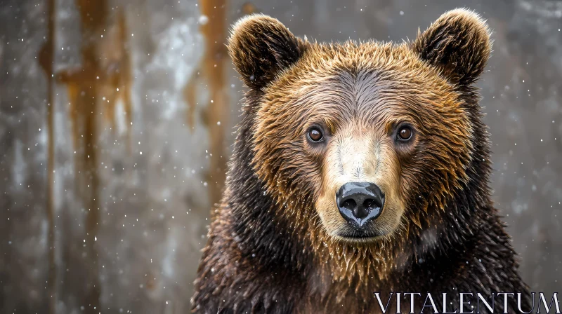 Brown Bear Face in Snow AI Image