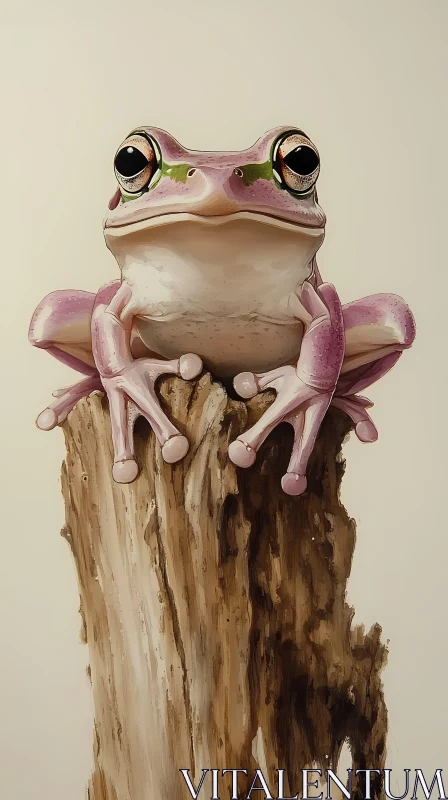 Frog Perched on Wood AI Image