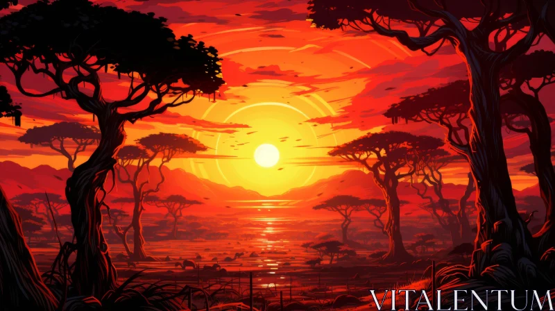Afrocentric Forest Sunset - Artistic Nature Scene AI Image