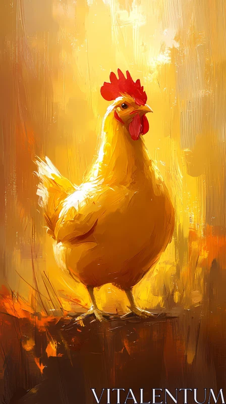 Golden Brushstroke Chicken Art AI Image