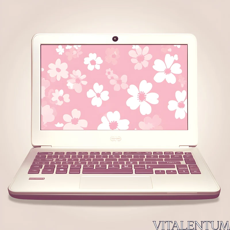 Minimalist Laptop with Pink Floral Display AI Image