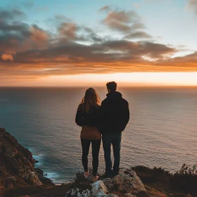 Couple Watching Sunset from Cliff Top