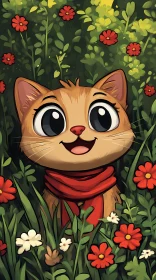 Happy Cat Amidst Blossoms