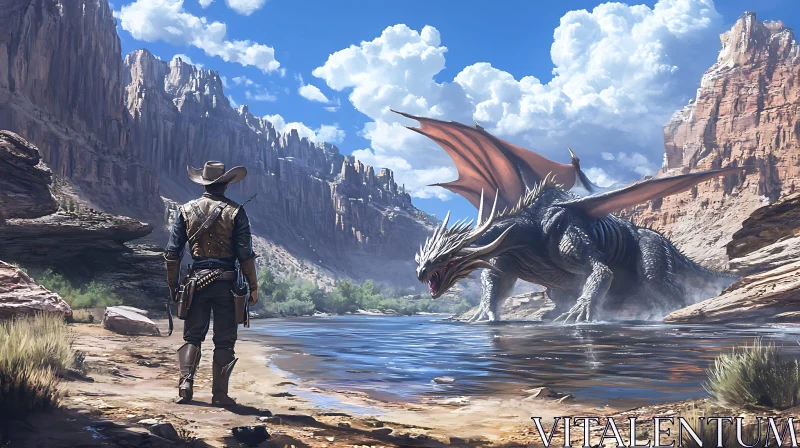 Western Dragon Confrontation AI Image