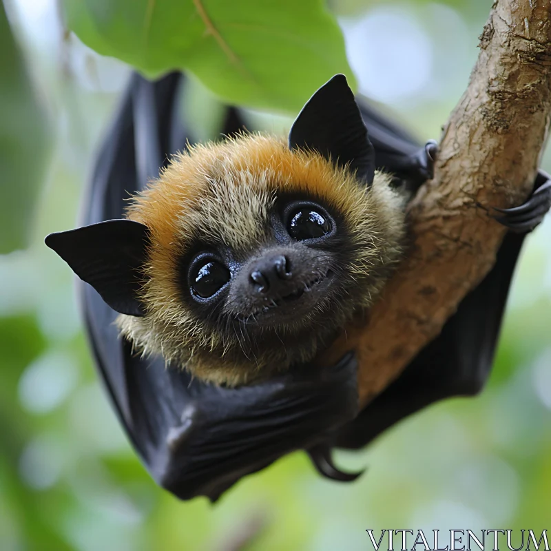 Bat Clinging to a Branch in a Forest AI Image