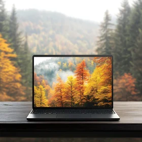 Autumn Forest Reflected on Laptop Screen
