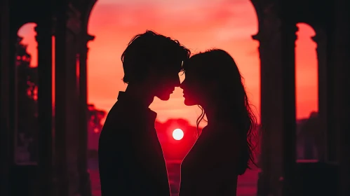 Fiery Sunset Kiss: Silhouette of Love