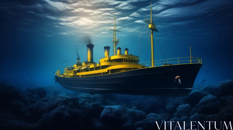 Captivating Underwater Ship Floating in the Ocean - Photorealistic Renderings AI Image
