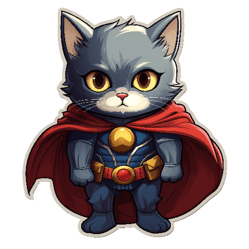 Cartoon Cat Superhero in Action POD Design